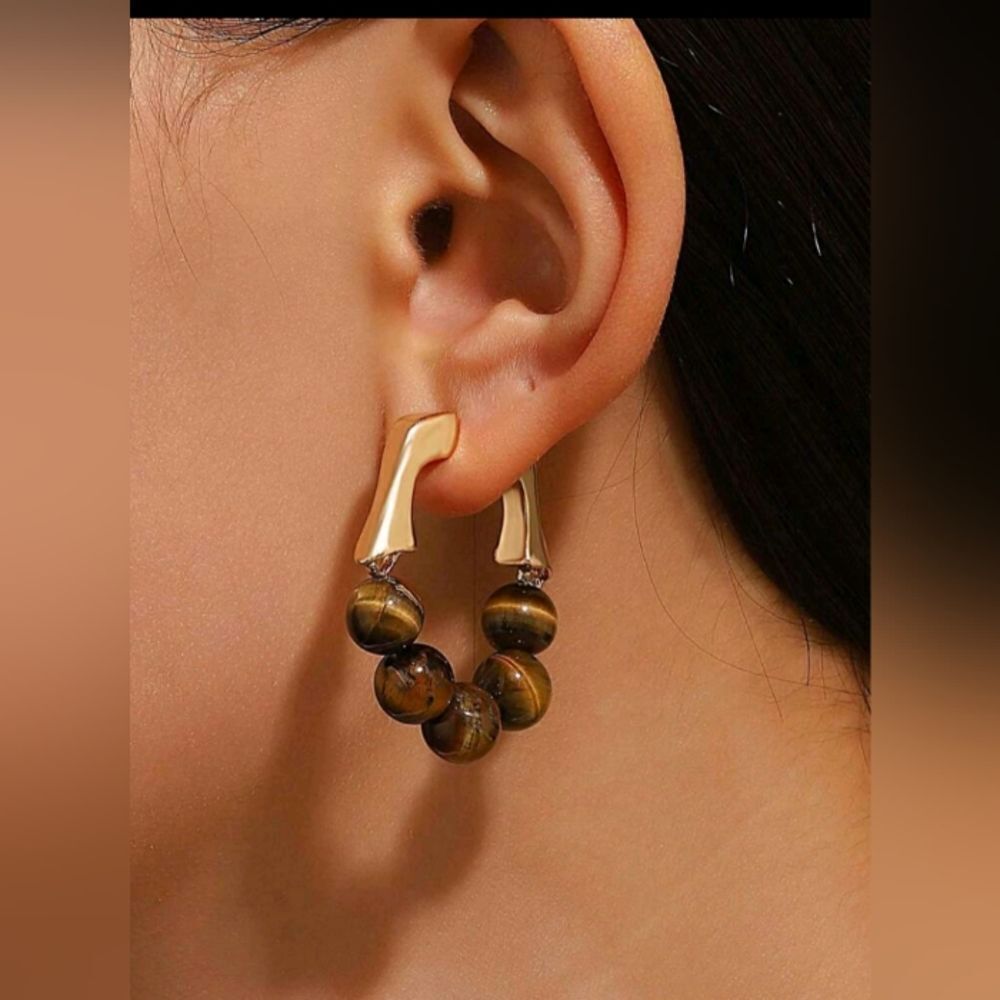 Western Style Tigers Eye Amber Hooped Earrings